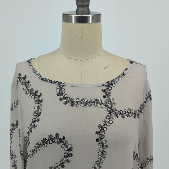 Joe Fresh Jewel Print Blouse Gray S causal Business casual preppy chiffon - Picture 3 of 8
